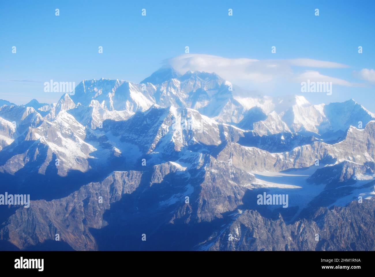 Der Mount Everest ist der höchste Berg der Erde über dem Meeresspiegel und liegt im Mahalangur Himal-Untergebiet des Himalaya. Stockfoto