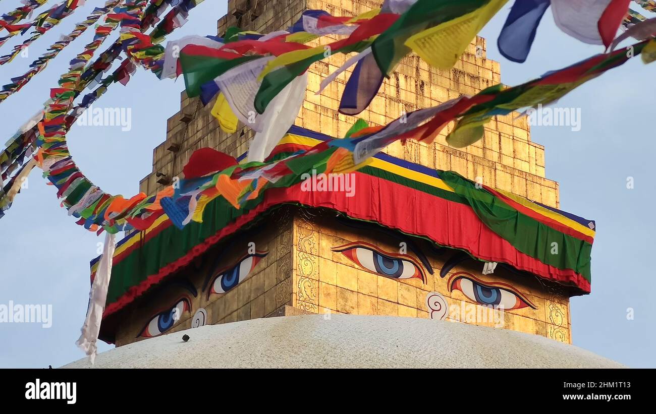 Boudha Stupa, Kathmandu, Nepal. Boudhanath Stupa. Boudhanath, auch Boudha genannt, ist eine Stupa in Kathmandu, Nepal. Stockfoto