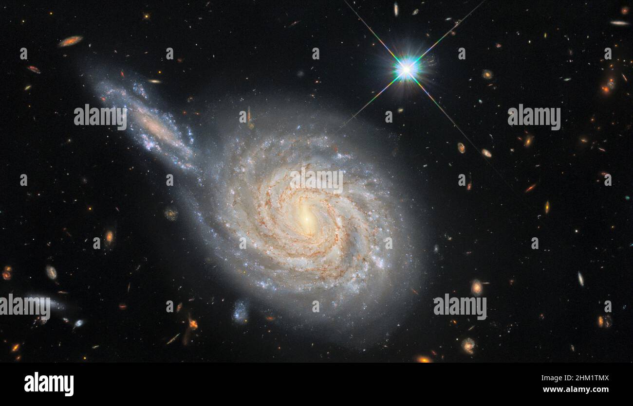 Dieses Bild des NASA/ESA-Weltraumteleskops Hubble zeigt die Spiralgalaxie NGC 105, die im Constel etwa 215 Millionen Lichtjahre entfernt liegt Stockfoto