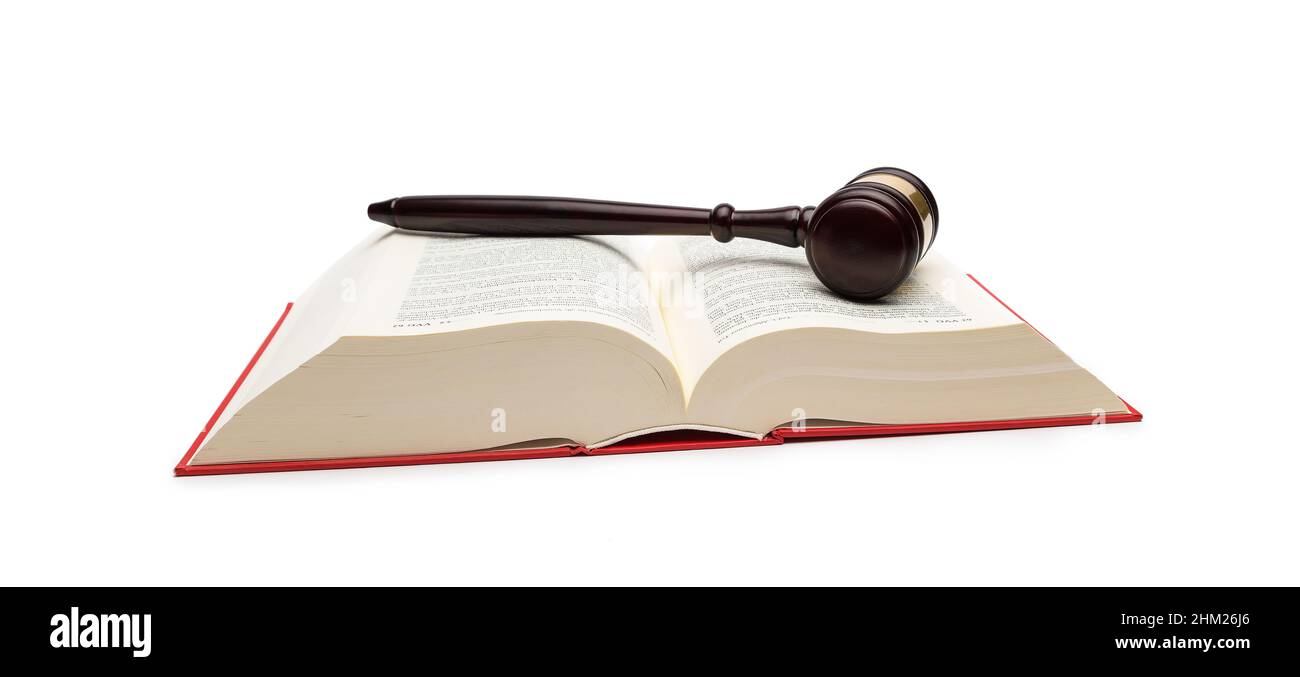 Deutsche Gesetze mit auf Weiß isoliertem Gavel Stockfoto