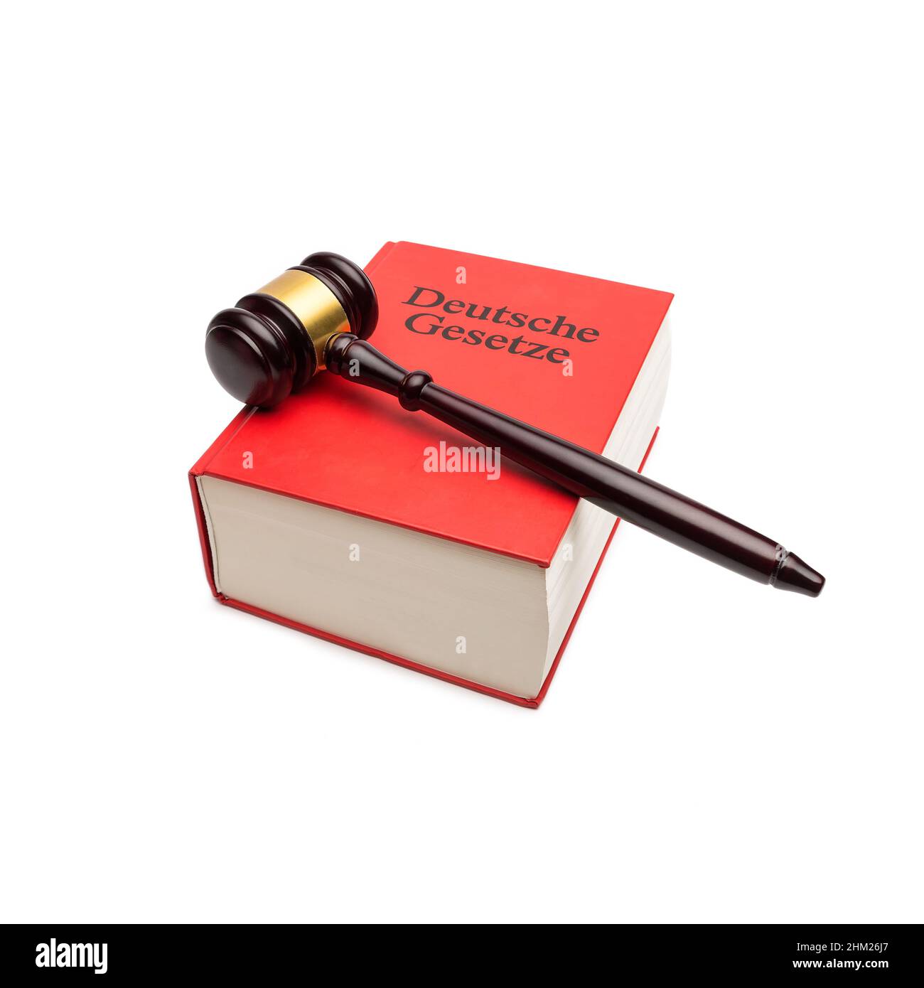 Deutsche Gesetze mit Gavel isoliert auf weißem Backgorund Stockfoto