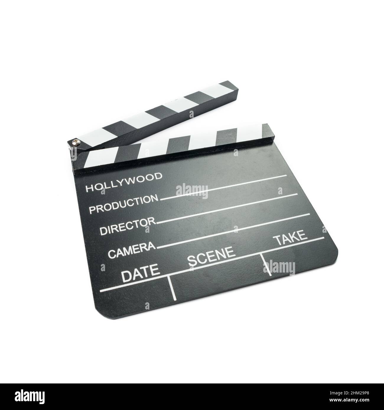 Filmklapperboard isoliert auf weißem Hintergrund. Video-Symbol. Filmproduktion Industriekonzept Stockfoto