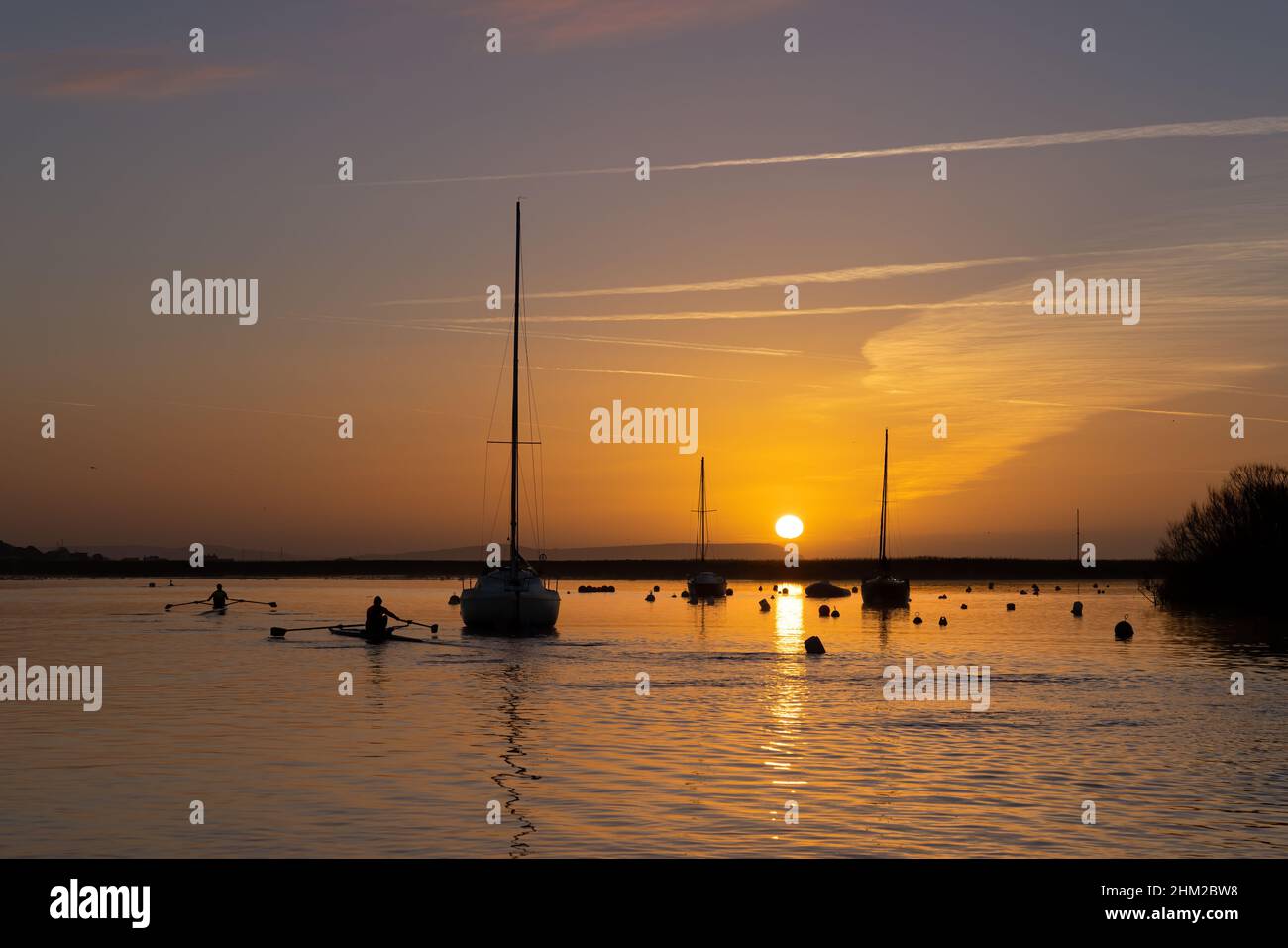 Sonnenaufgang am Christchurch Quay Stockfoto