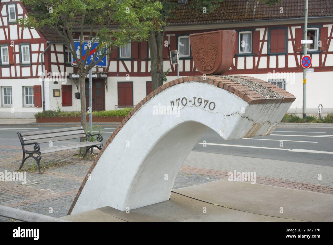 Fachwerkhaus und 770-1970 Jahre Geschichte in Eschborn, Hessen, Deutschland Stockfoto