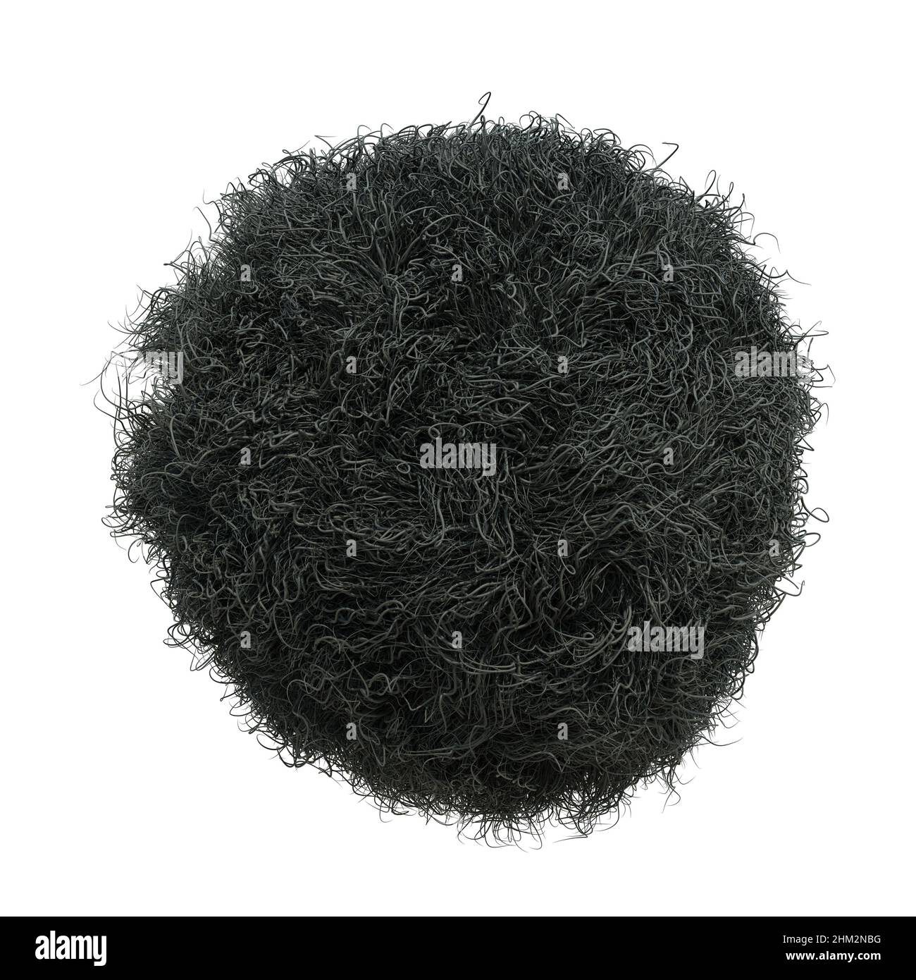 Flauschige Kugel, pelzige schwarze Kugel isoliert auf weißem Hintergrund Stockfoto