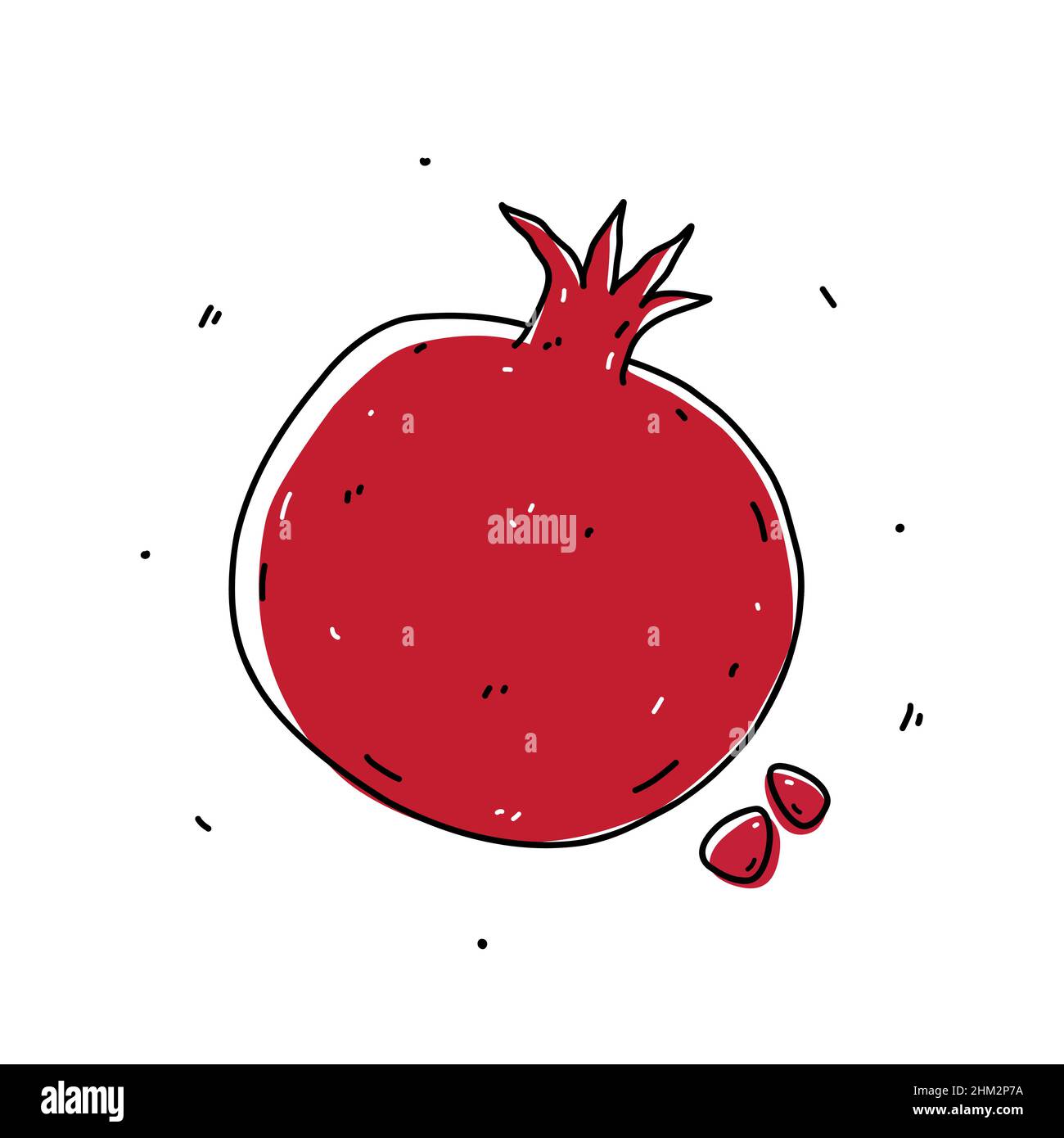 Granatapfelfrucht isoliert auf weißem Hintergrund. Gesunde Bio-Lebensmittel. Vektor-handgezeichnete Illustration im Doodle-Stil. Perfekt für Karten, Logo, Dekorationen, Rezepte, verschiedene Designs. Stock Vektor