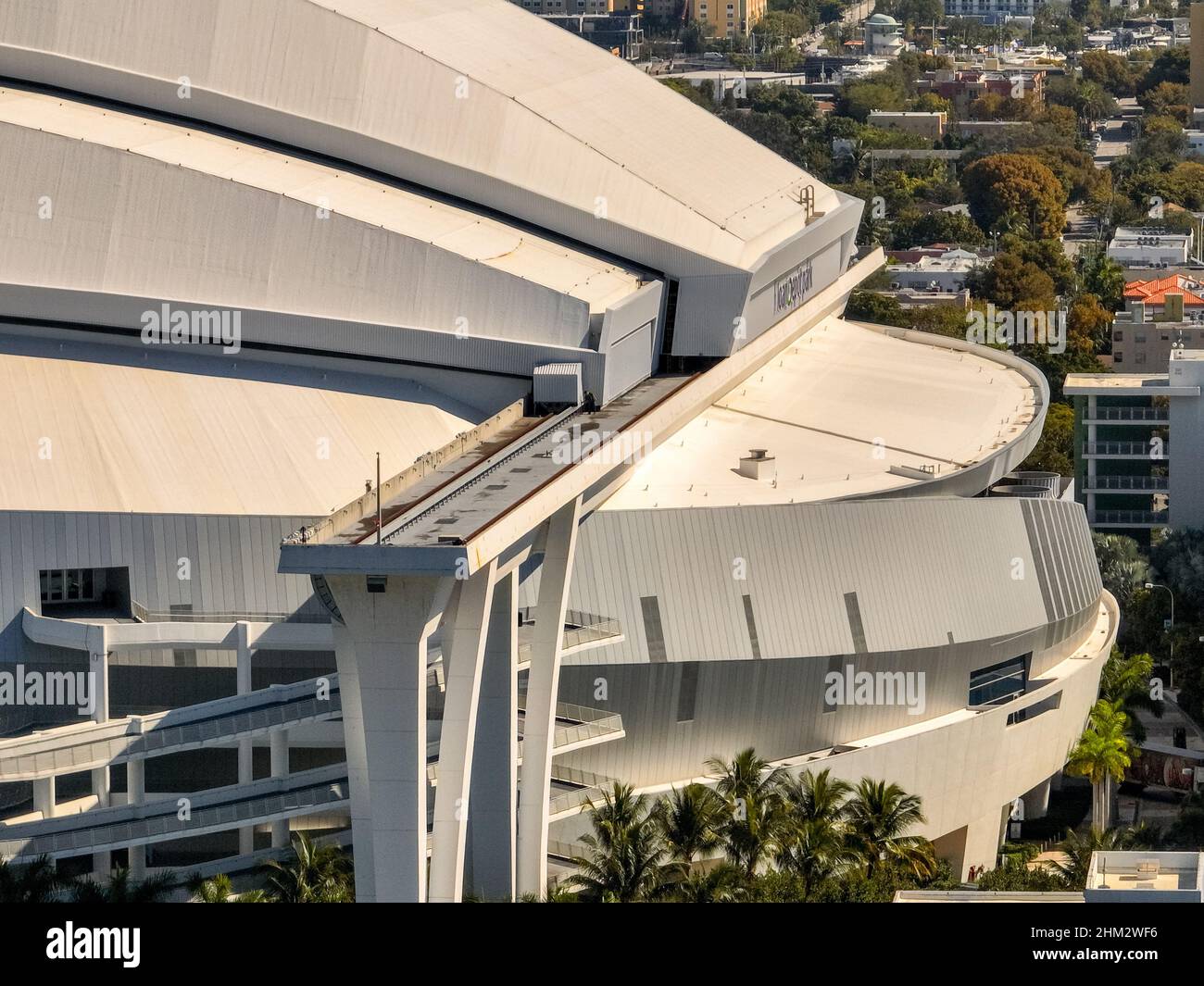 Miami, FL, USA - 31. Januar 2022: Luftbildausleihe Depot Park Miami Stockfoto