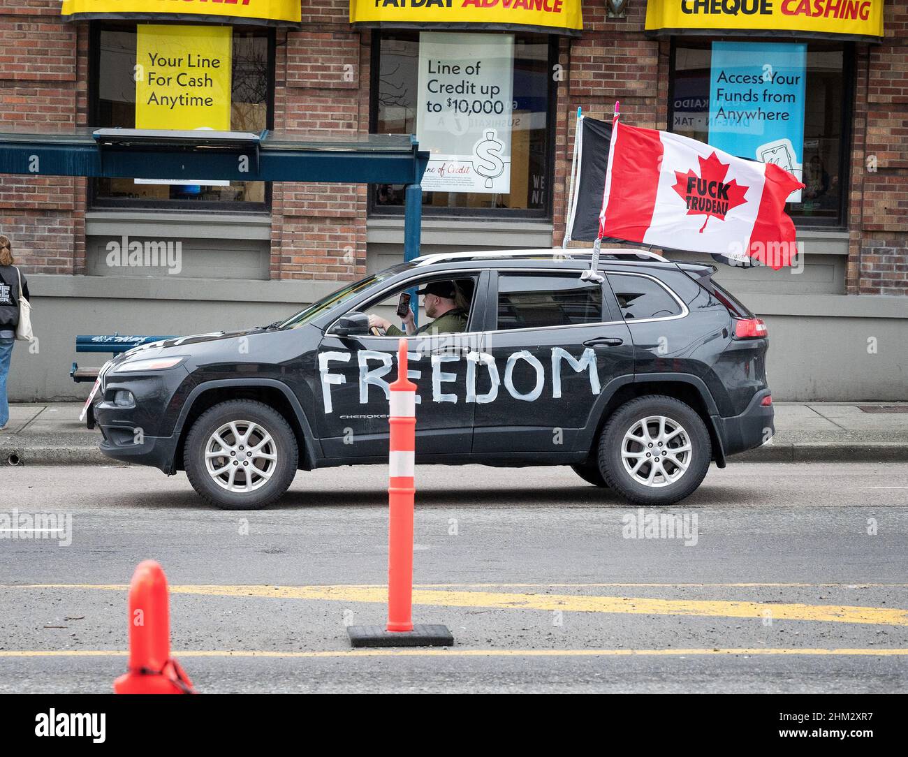 Die Anti-Maskenmandat-Trucker in Vancouver protestieren. Vancouver, BC, Kanada. 5th. Februar 2022. Stockfoto