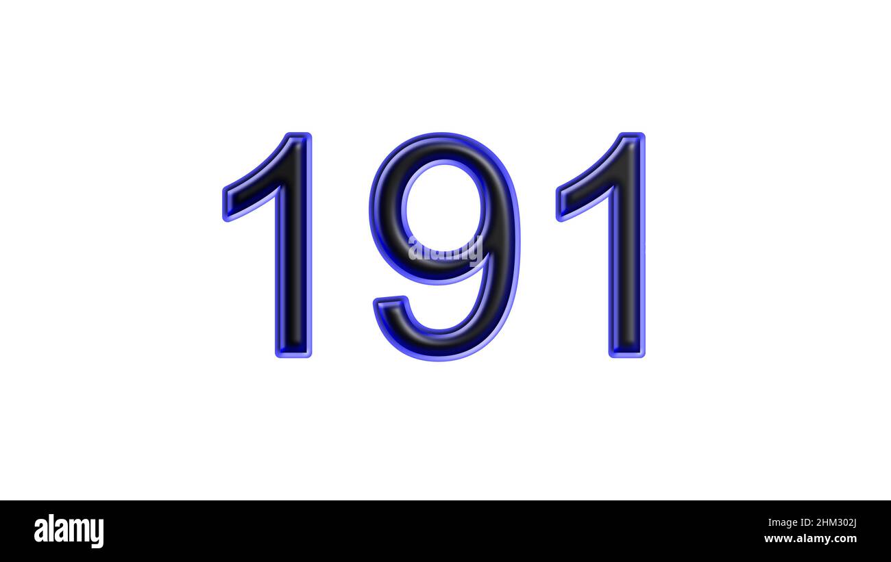 Blauer 191 Zahl 3D Effekt weißer Hintergrund Stockfoto