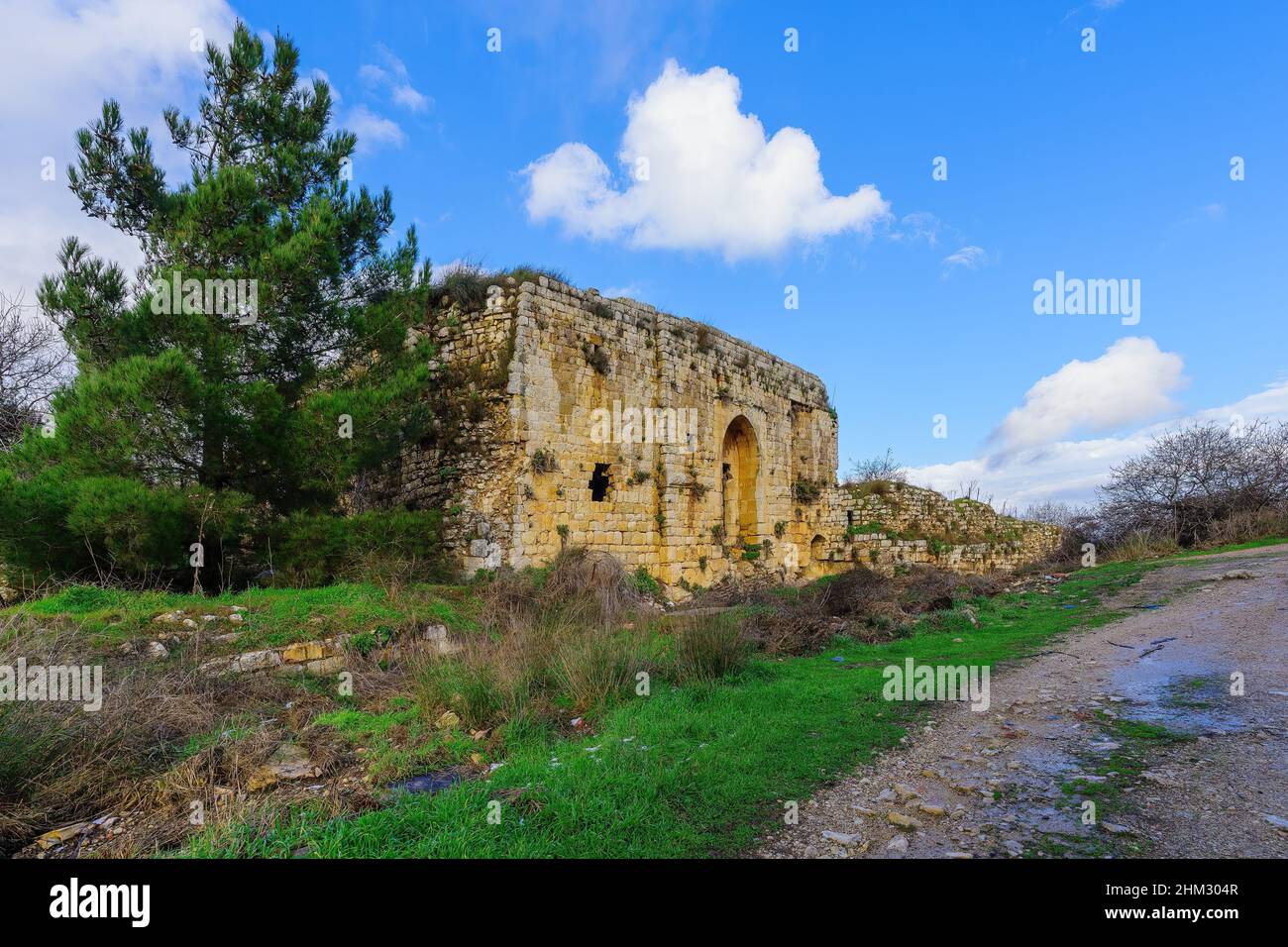 Winteransicht des Kreuzritters Hunin Castle, im Galilee Panhandle, Nordisraelisch Stockfoto