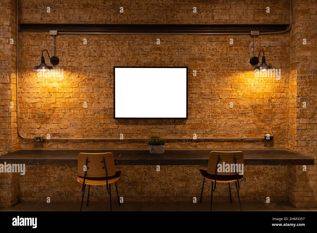 Moderne Luxus-Café-Zähler Backstein Wand Loft-Stil Inneneinrichtung für Hintergrund Stockfoto