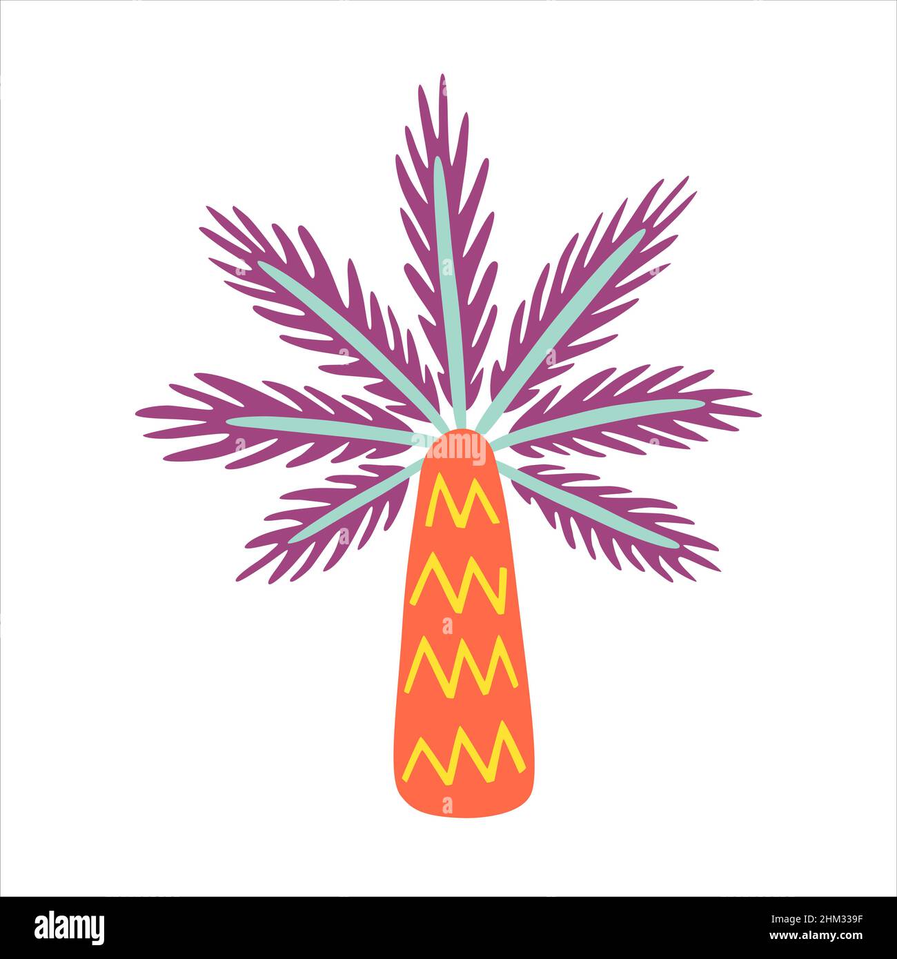 Bunte Palme mit violetten Blättern. Vektorgrafik flach Stock Vektor