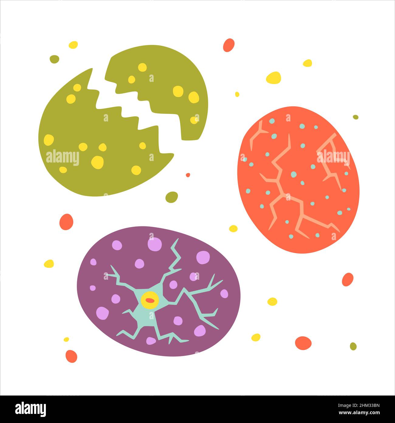 Set mit bunten Dinosauriereiern. Vector flache Illustration Kollektion Stock Vektor