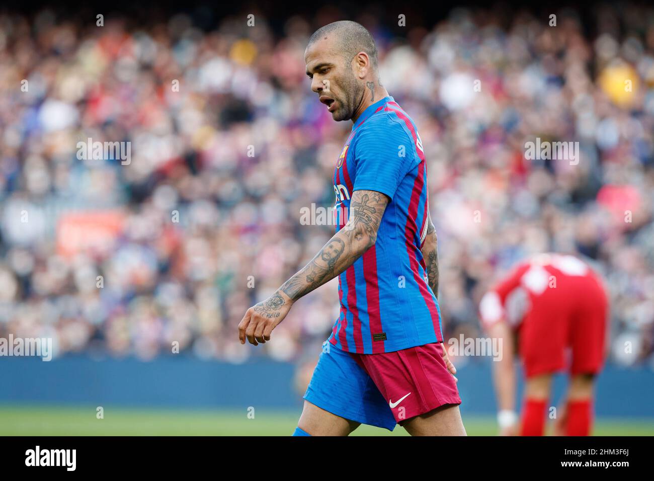 Barcelona, Spanien. 06th. Februar 2022. Dani Alves vom FC Barcelona während des Liga-Spiels zwischen dem FC Barcelona und Atletico de Madrid im Camp Nou in Barcelona, Spanien. Bild: DAX Images/Alamy Live News Stockfoto