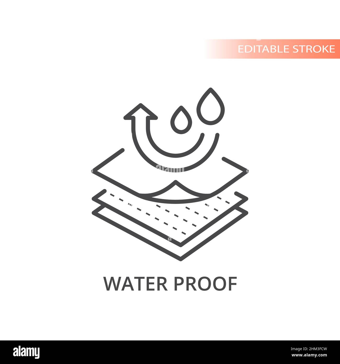 Vektorsymbol für die Linie des wasserfesten Materials. Wasserdichtes Stoffsymbol. Stock Vektor