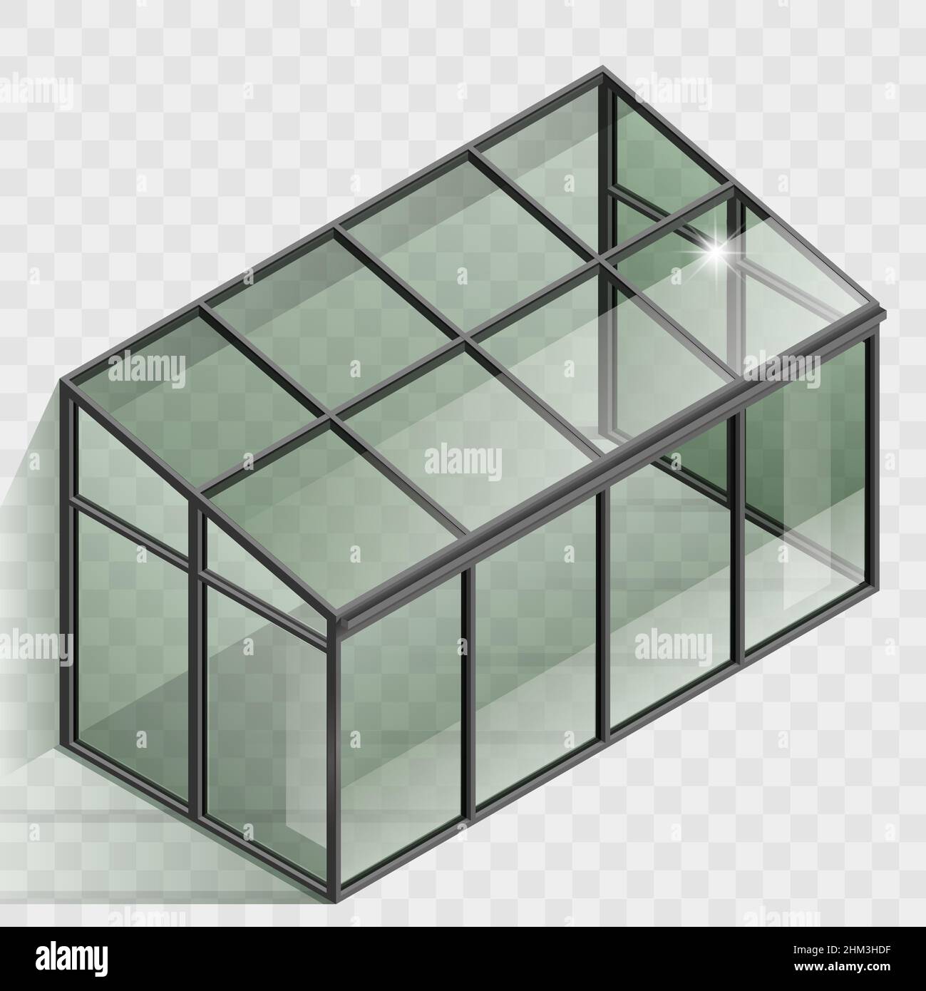 Gewächshaus oder Wintergarten. Überdachte Veranda für Pflanzen. Glaskuppel. Moderne Architektur. Vektorgrafik mit Transparenz Stock Vektor