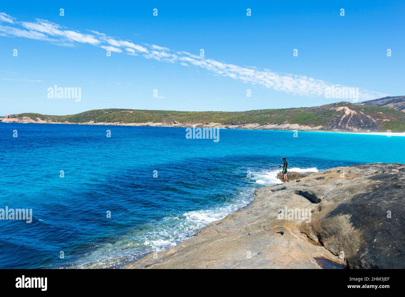 Fischfang am berühmten Hellfire Bay, Cape Le Grand, in der Nähe von Esperance, Western Australia, WA, Australien Stockfoto
