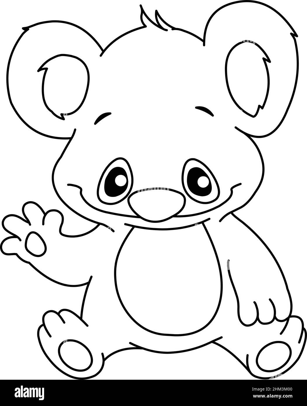 Skizzierte Baby Koala sitzen und winken, Vektor-Linie Kunst Illustration Malvorlagen. Stock Vektor