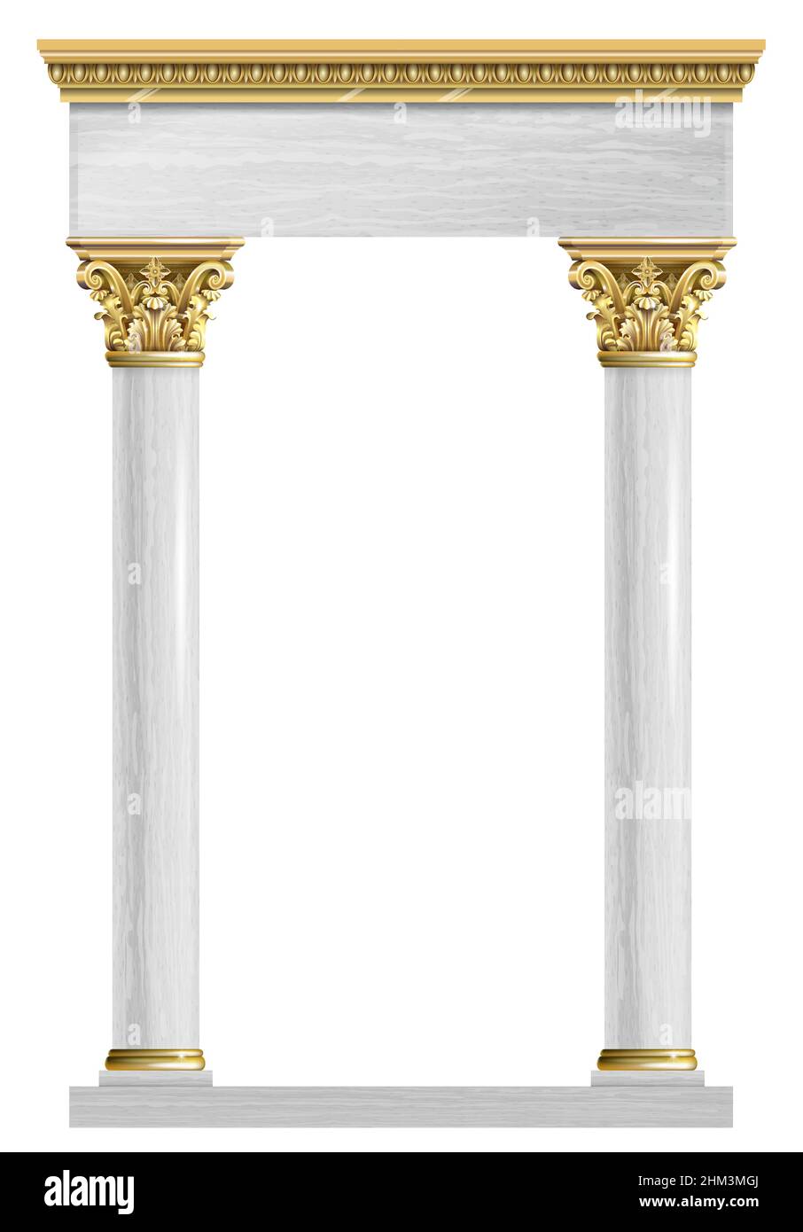 Goldener Luxus klassischer Bogen mit Säulen. Das Portal im Barockstil. Der Eingang zum Feenpalast Stock Vektor