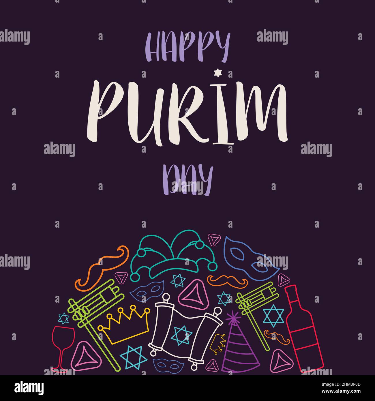 Grußkarte zum Happy Purim Day. Vektorgrafik Stock Vektor