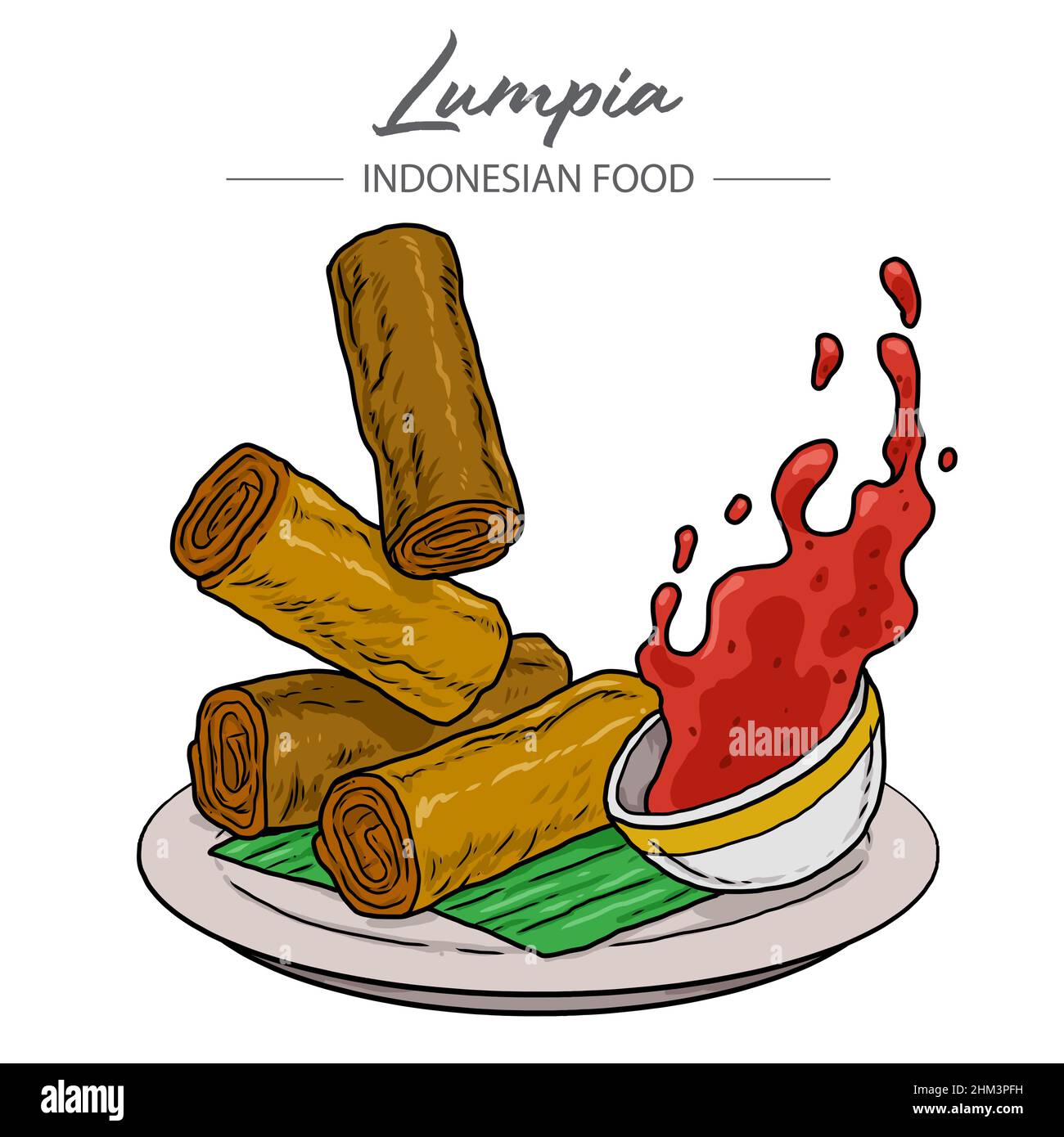Lumpia sind verschiedene Arten von Frühlingsrollen häufig in Indonesien und den Philippinen gefunden. Stock Vektor