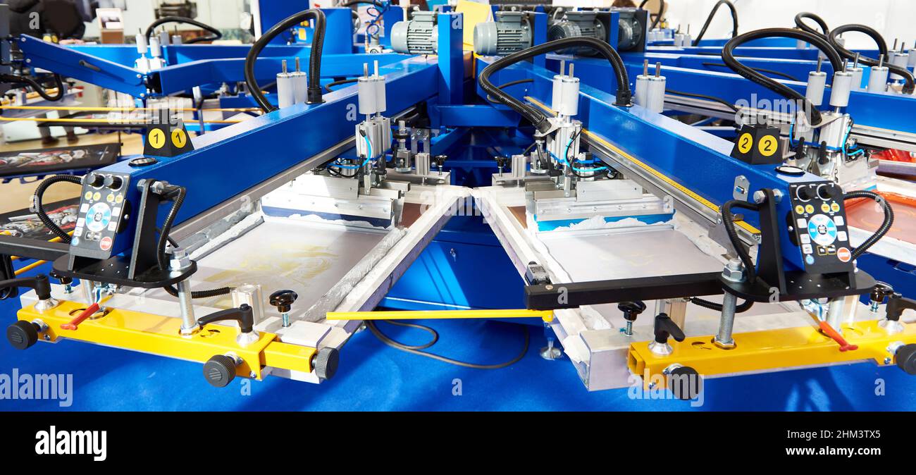 Moderne automatische Siebdruckmaschine Karussell Stockfoto