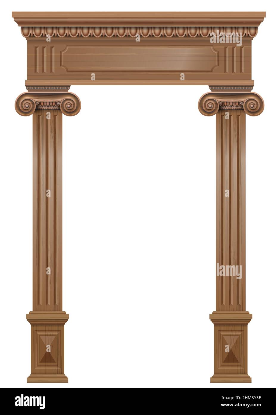 Klassischer Holzbogen der Portaltür mit den Säulen. Vektorgrafiken. Der Eingang der Fassade oder die Einrahmung der Möbel. Stock Vektor