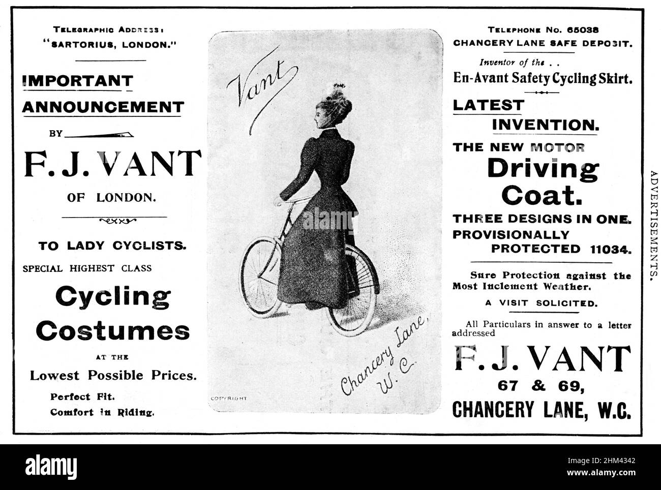 Werbung für Vintage-Bekleidung für Radsportbekleidung für Radsportlerinnen von F.J Vant Stockfoto