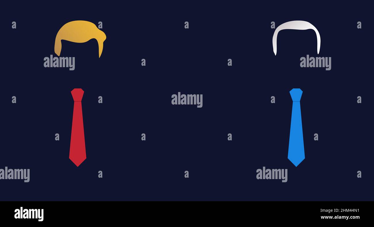 Abstraktes politisches Konzept Hintergrund mit Krawatte und Frisur. Amerikanische Politik Hintergrund Design Editorial Stockfoto
