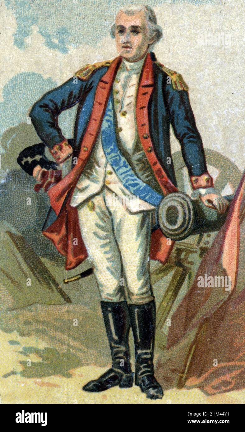 Portrait de George Washington (1732-1799) Lors de la guerre d'Independence des Etats Unis (1775-1783) (amerikanischer Revolutionskrieg : Portrait of General George Washington ) Chromolithographie de la fin du 19eme siecle Collection privee Stockfoto
