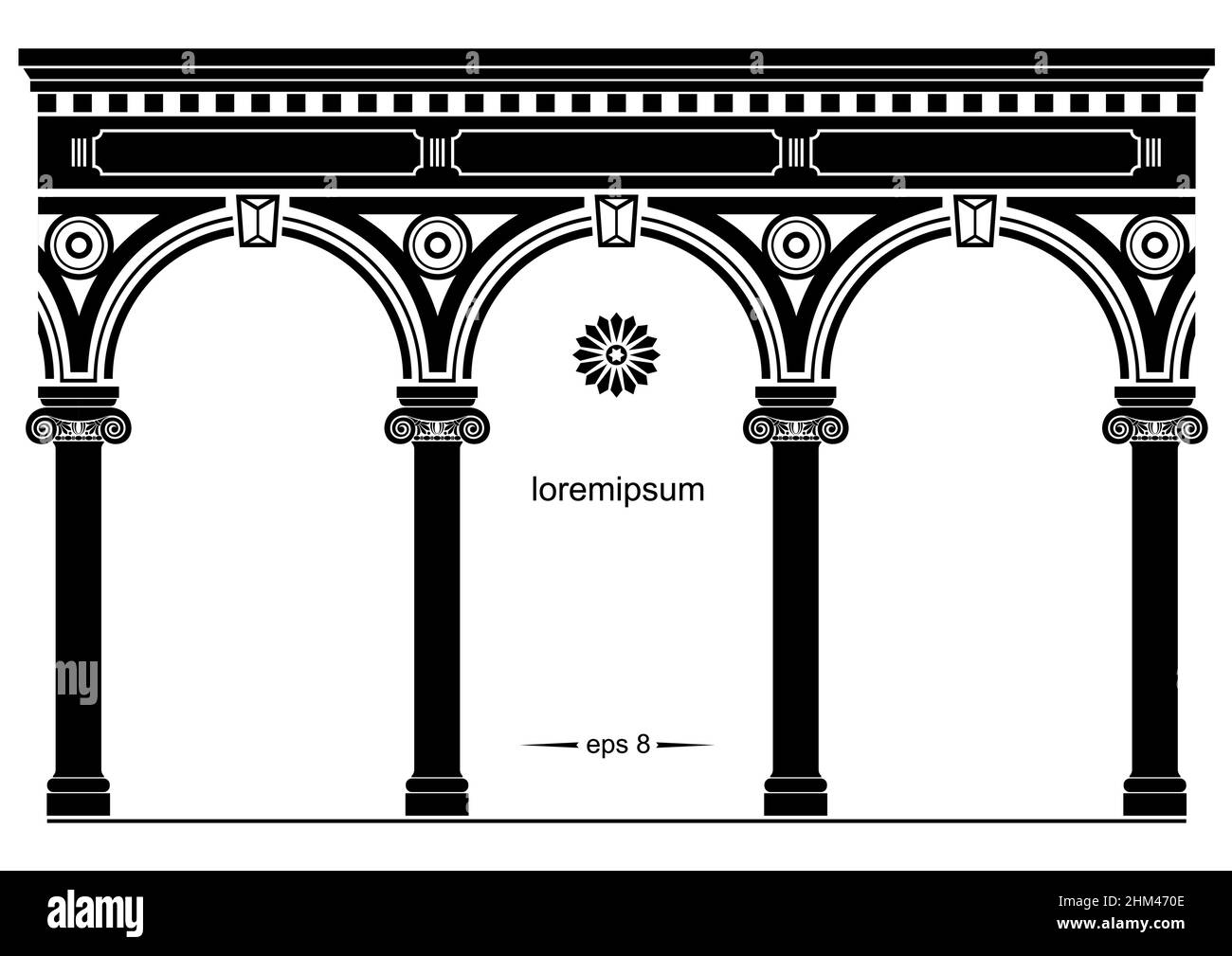 Silhouette von gewölbter klassischer Fassade. Hintergrund für Cover, Einladungskarten. Vektorgrafiken Stock Vektor