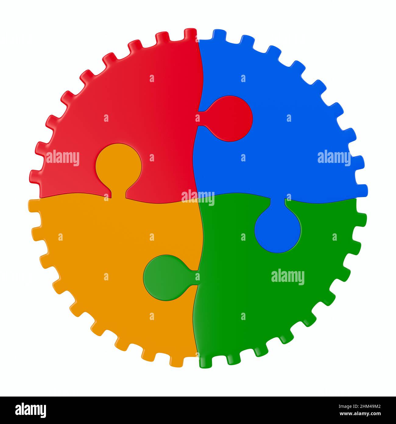 puzzleteile verbinden sich im Kreis auf weißem Hintergrund. Isolierte 3D-Abbildung Stockfoto