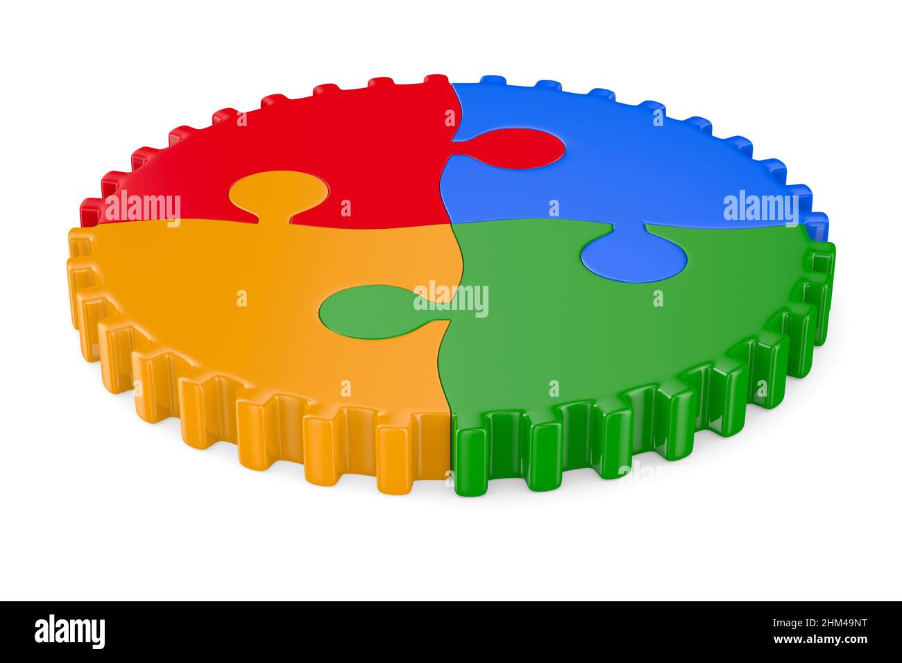 puzzleteile verbinden sich im Kreis auf weißem Hintergrund. Isolierte 3D-Abbildung Stockfoto