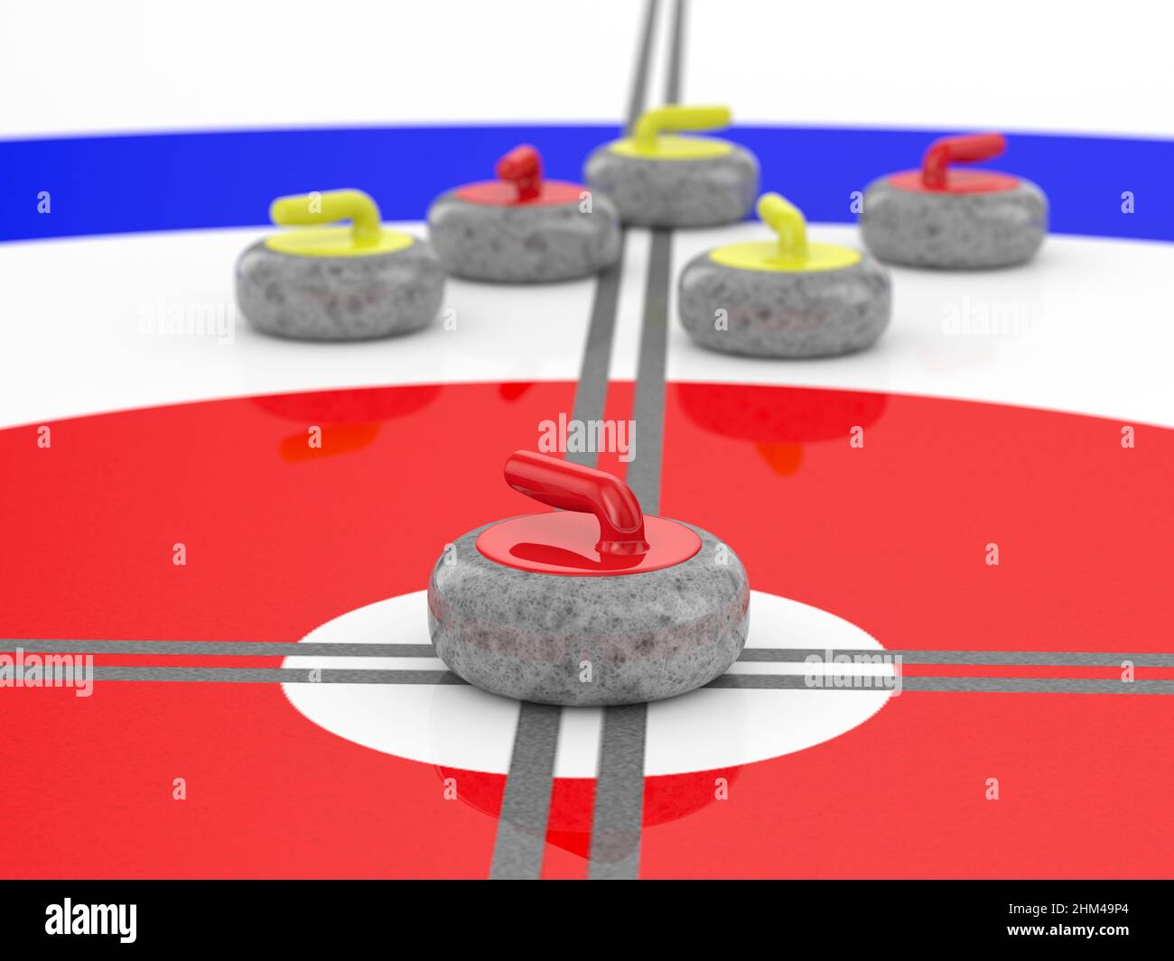 Eisstockschießen auf Eis. 3D Abbildung Stockfoto