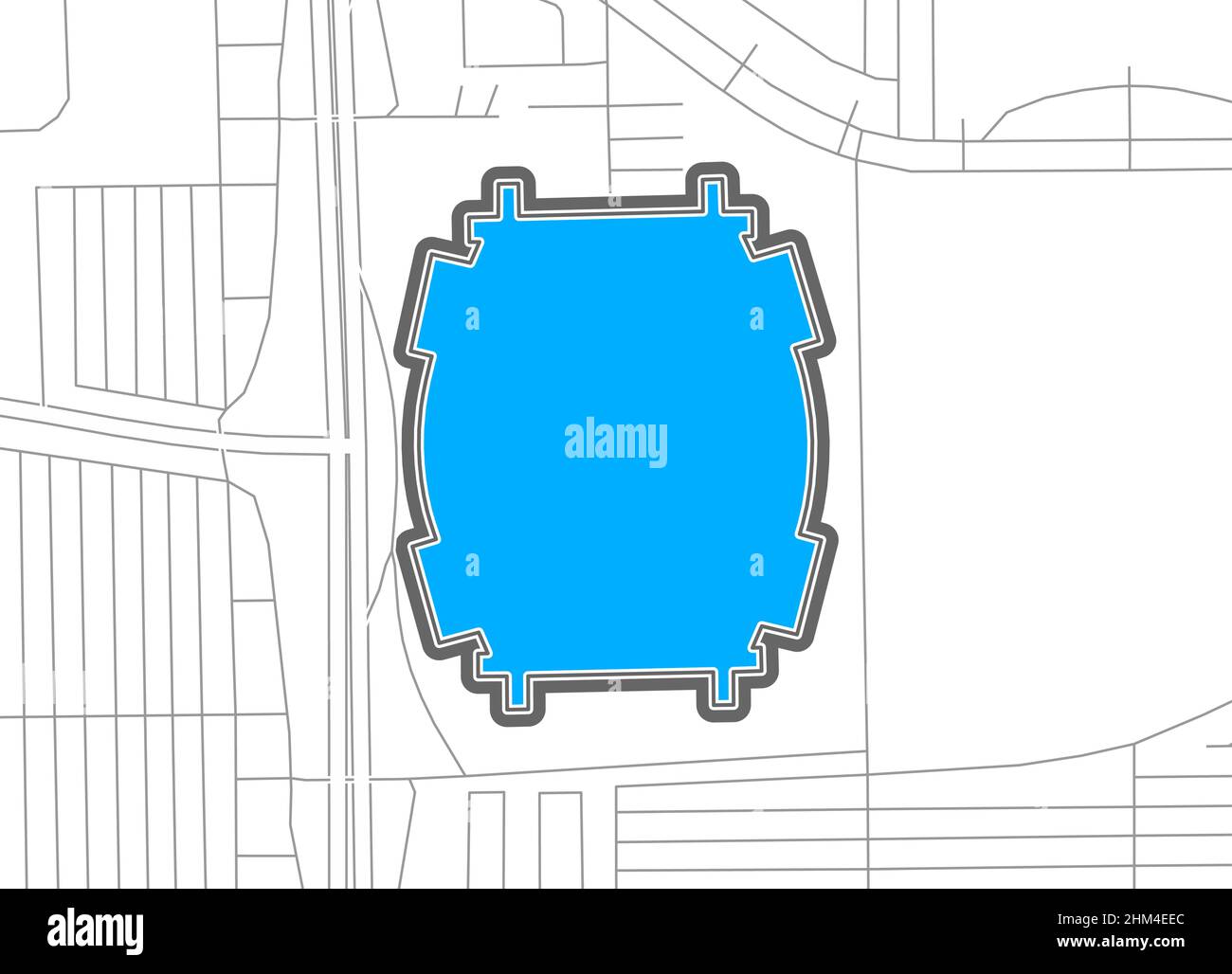 Houston, American Football NHL Stadium, skizzieren Vektorkarte. Die Fußballstatiumkarte wurde mit weißen Flächen und Linien für Hauptstraßen, Nebenstraßen, gezeichnet. Stock Vektor