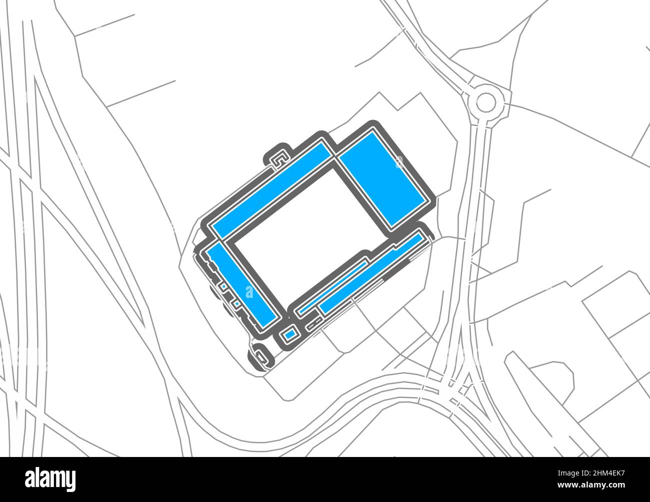 Kiel, Fußballstadion, skizzieren Vektorkarte. Die bundesliga-Statuenkarte wurde mit weißen Flächen und Linien für Hauptstraßen, Nebenstraßen, gezeichnet. Stock Vektor