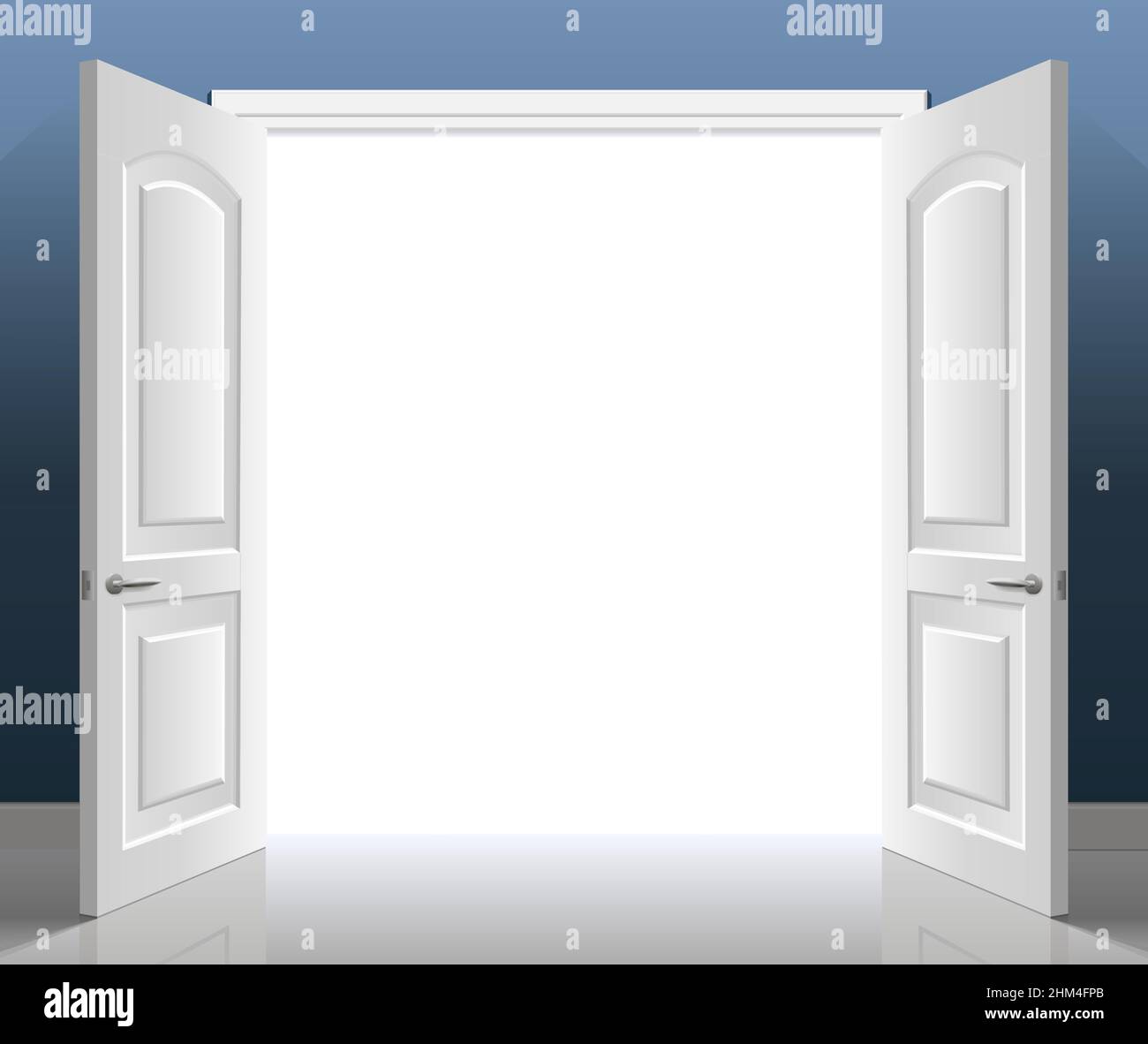 Öffnen Sie die klassische weiße Doppeltür. Vektorgrafiken Stock Vektor