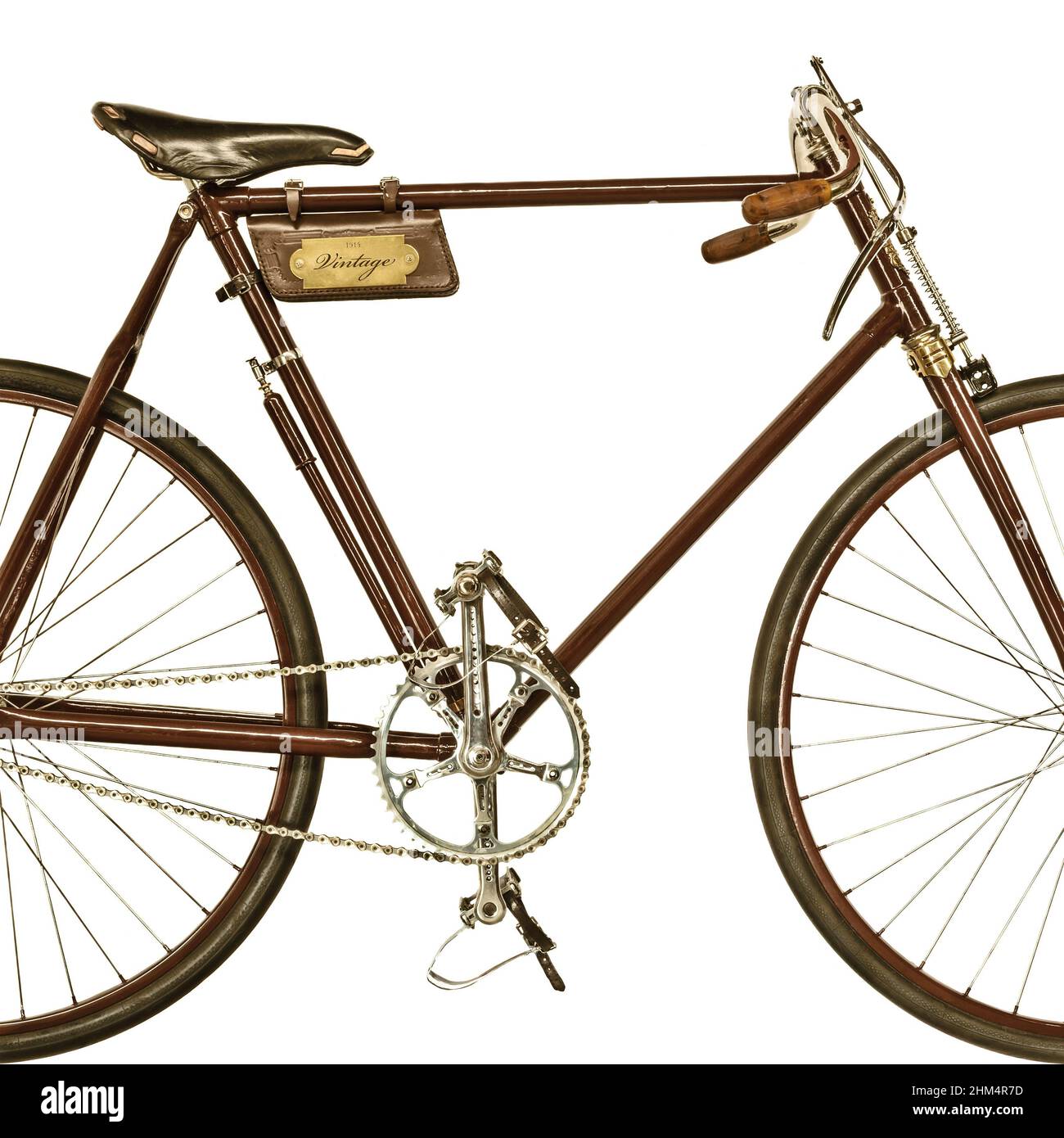 Retro-Stil Bild von einem alten restaurierten Rennrad isoliert auf einem weißen Hintergrund Stockfoto