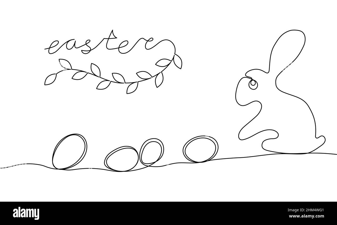 Osterdesign. Kontinuierliche One Line Easter. Vektorgrafik für Poster, Karten, Banner und andere. Stock Vektor