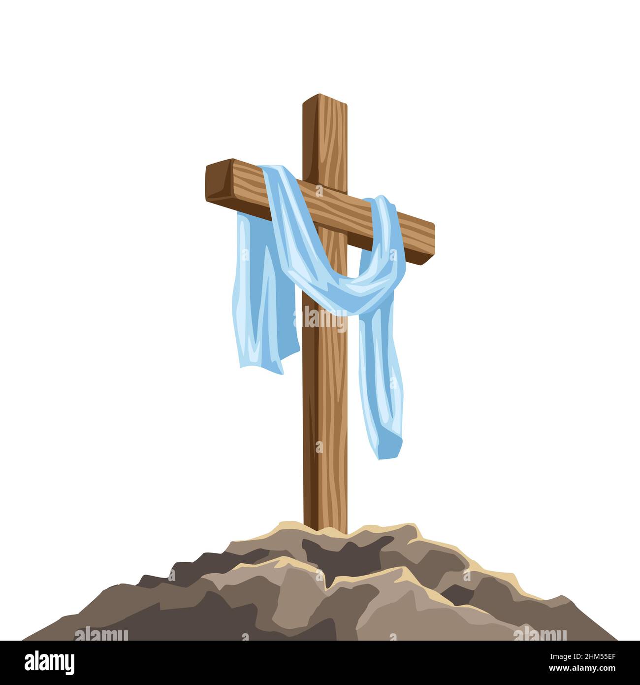 Christliche Illustration von Holzkreuz und Grabtuch. Frohes Osterbild  Stock-Vektorgrafik - Alamy