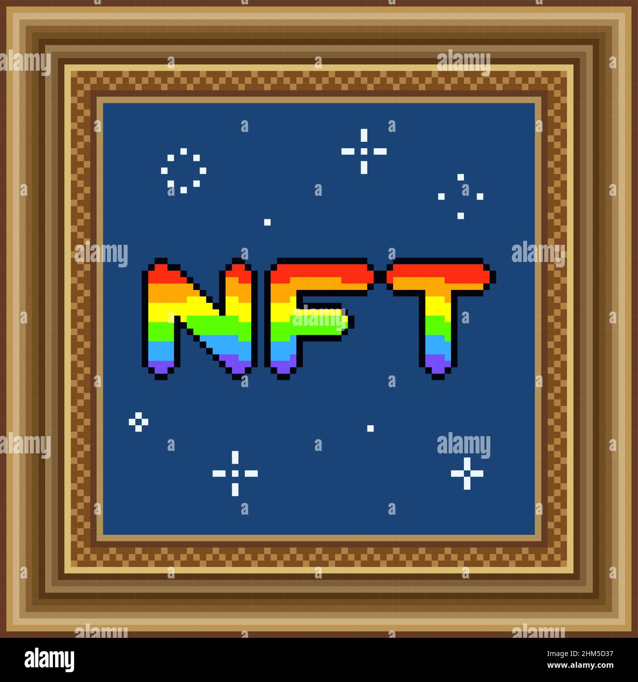 Vektordarstellung des Wortes NFT (Non-fungible Token) in einem alten Zierrahmen Stock Vektor