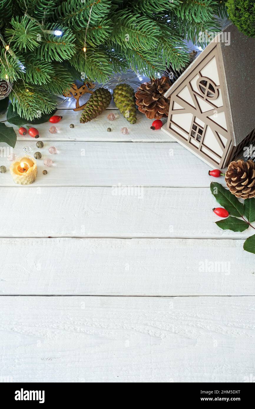 Weihnachtskarte festliche Holzhintergrund vom Brett Stockfoto