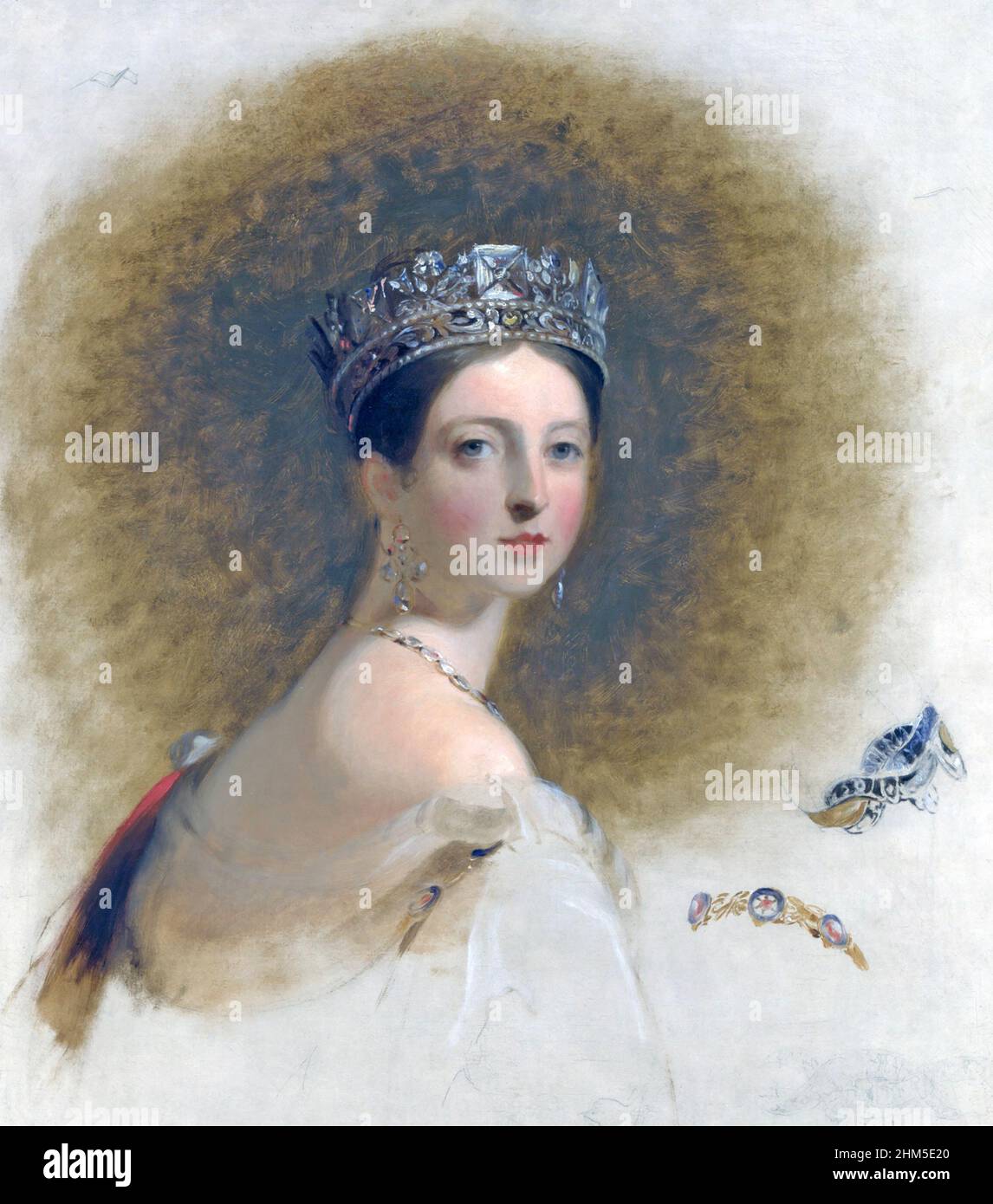 QUEEN VICTORIA (1819-1901) eine Skizze des englischen Künstlers Thomas Sully aus dem Jahr 1838. Einer von mehreren, die von der Society of the Sons of St. George, einer karitativen Einrichtung in Philadelphia, in Auftrag gegeben wurden, wo Sully den größten Teil seines Lebens verbrachte. Später arbeitete er die Skizzen zu vollständigen Porträts auf. Stockfoto