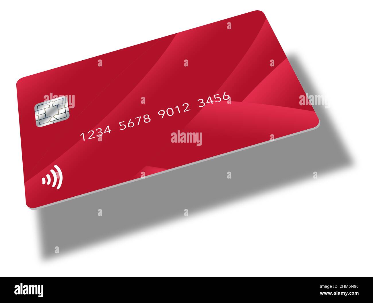 Hier ist eine allgemeine Scheinkredit- oder Debitkarte, die rot ist. Dies ist eine 3-d-Illustration und ein modernes Design für 2022. Stockfoto