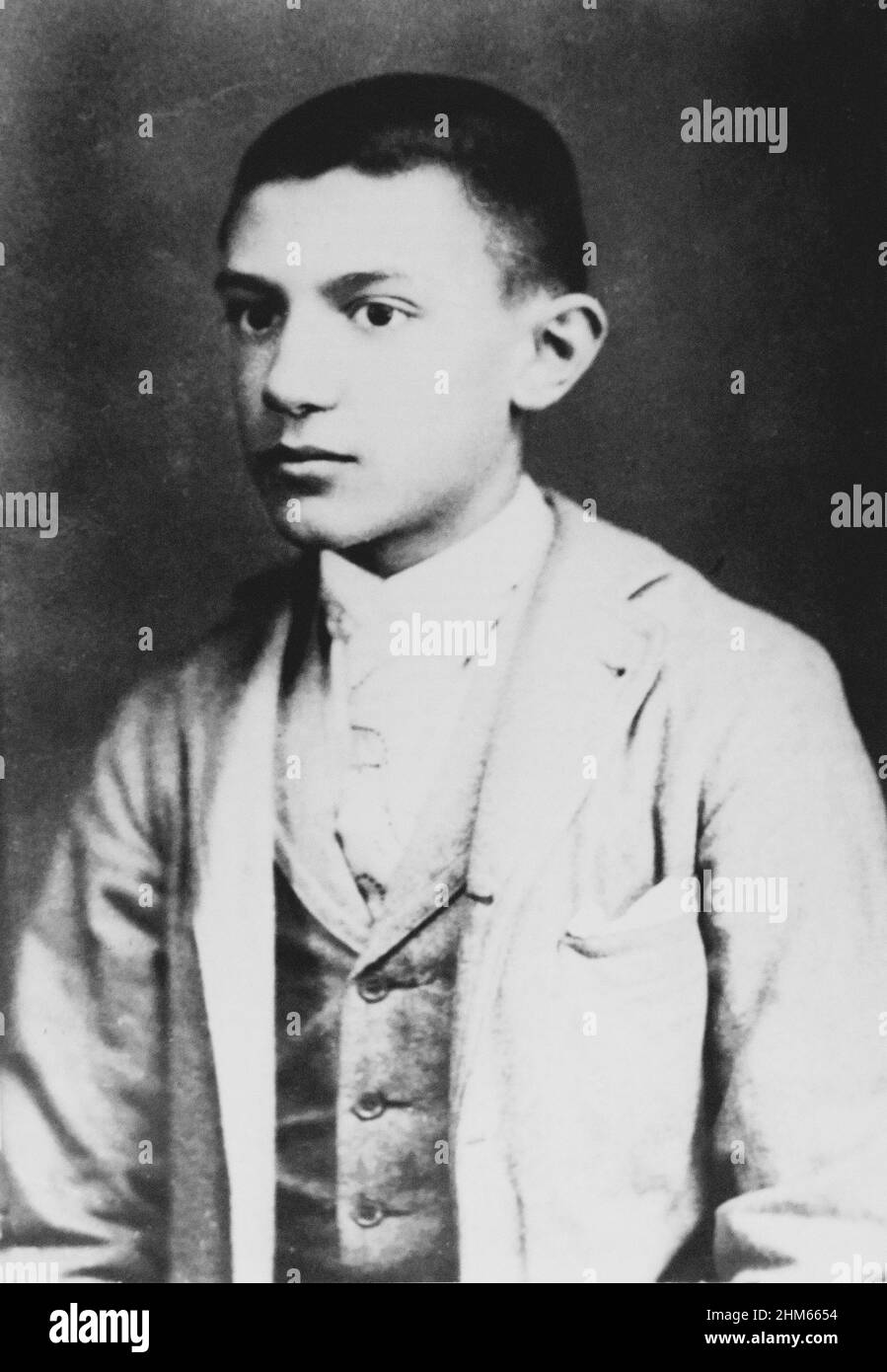 Der weltberühmte Maler Pablo Picasso im Jahr 1896, Barcelona. 15 Jahre alt Unbekannter Fotograf. Digital verbessert. Stockfoto