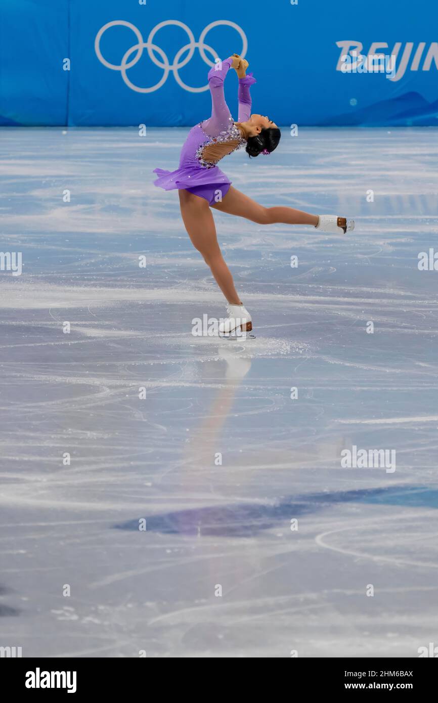 Peking, Hebei, China. 7th. Februar 2022. Karen CHEN (USA) tritt im Capital Indoor Stadium während der Olympischen Winterspiele 2022 in Peking, Hebei, China, an (Bildquelle: © Walter G. Arce Sr./ZUMA Press Wire) Bildquelle: ZUMA Press, Inc./Alamy Live News Stockfoto
