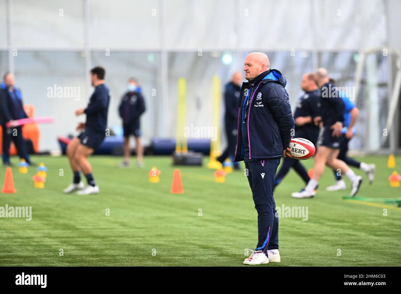 Oriam Sports Centre Edinburgh.Scotland.UK.7th Feb 22 Guinness Six Nations Schottland Cheftrainer, Gregor TownsendTrainingsveranstaltung für Wales-Spiel. Stockfoto