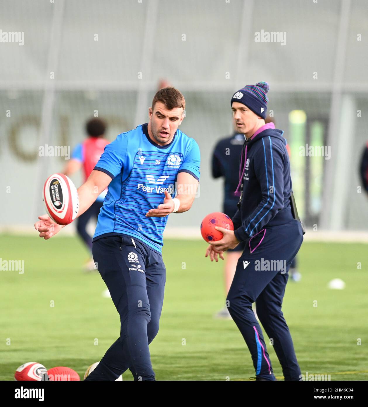 Oriam Sports Centre Edinburgh.Scotland.UK.7th Feb 22 Guinness Six Nations Schottlands Sam Skinner Trainingsveranstaltung für Wales-Spiel. Stockfoto