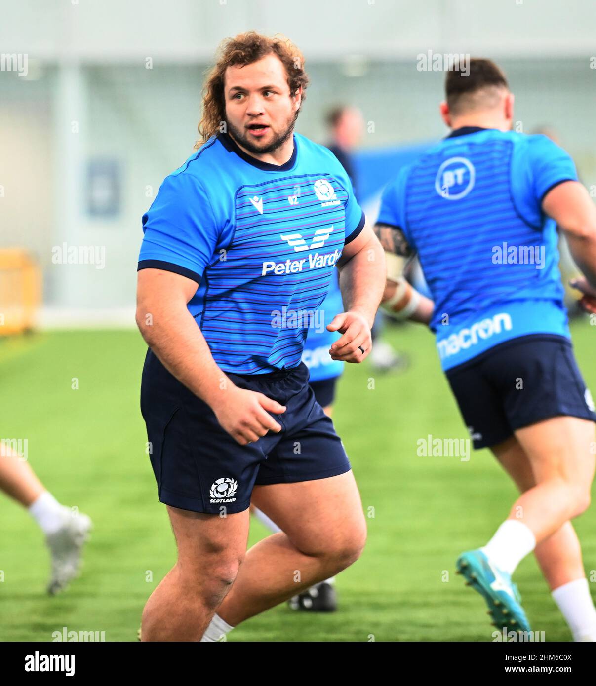 Oriam Sports Centre Edinburgh.Scotland.UK.7th Feb 22 Guinness Six Nations Schottlands Pierre SchoemanTrainingsveranstaltung für Wales-Spiel. Stockfoto