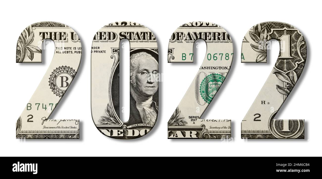 Jahr 2022 mit der Textur von Dollar, American Money, Business Concept Stockfoto